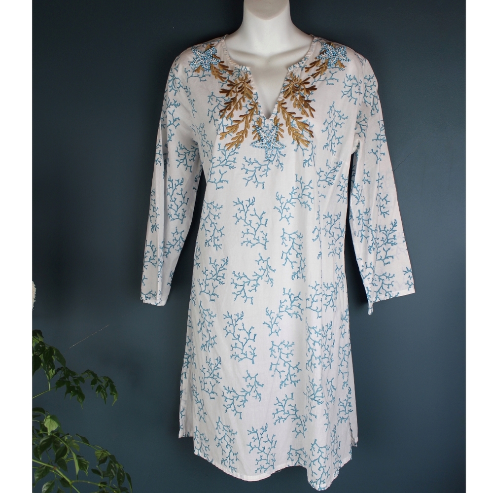 NEW Boo Gemes Azul Natalia tunic top Embelished w Beads embroidery